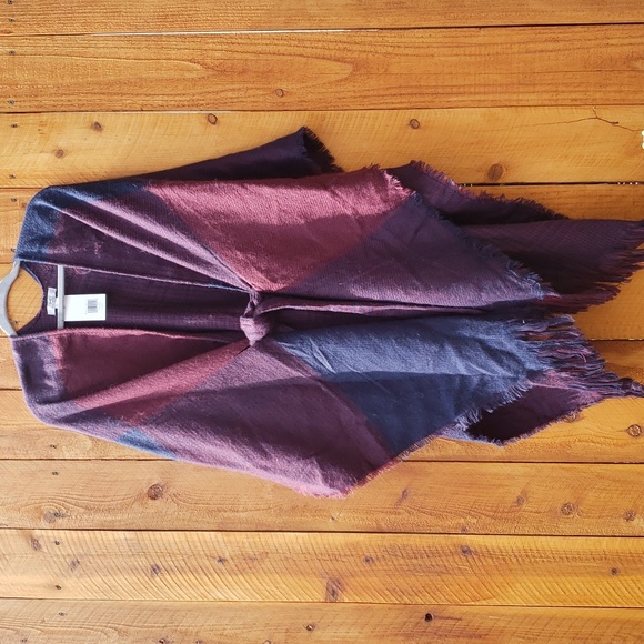 Halston Ruana Wrap - Belted Cardigan Sweater Burgandy Navy NWT - Picture 10 of 12